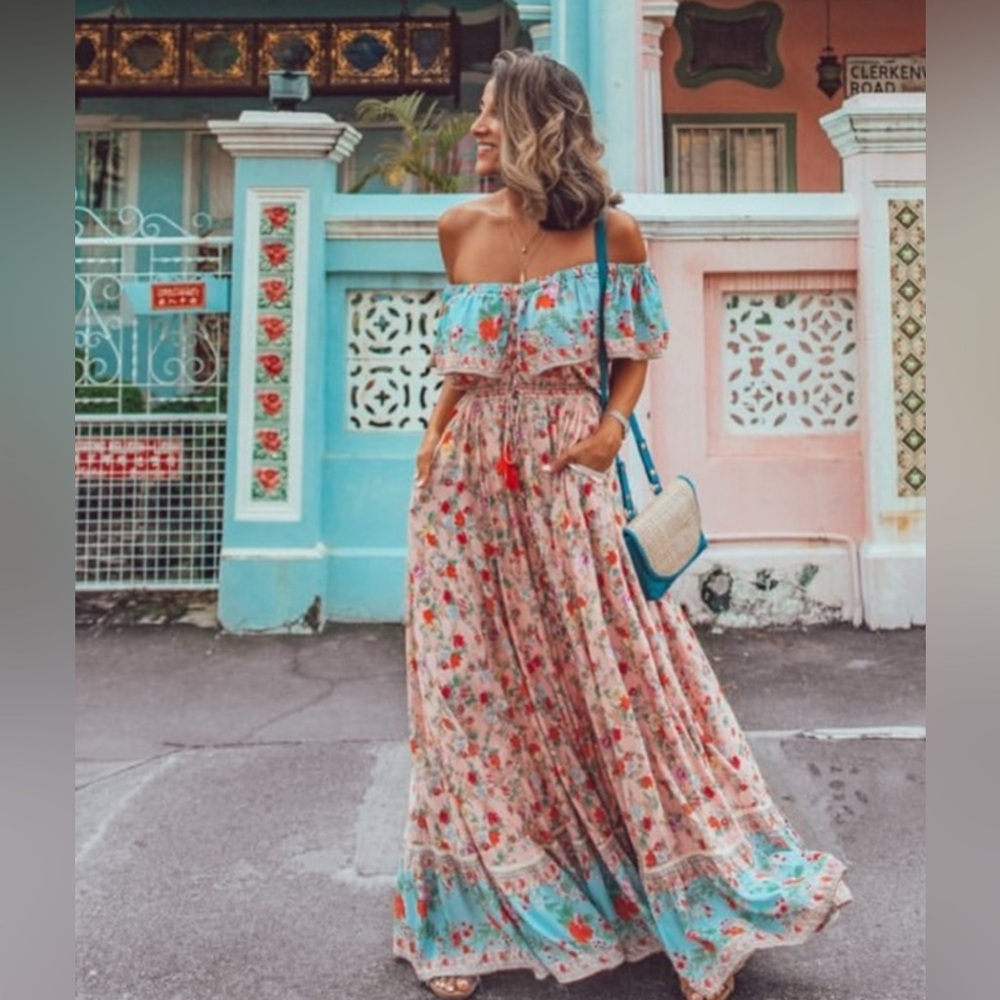 TULLE & BATISTE handmade button up front Maxi dress with pockets. M & L   NWT